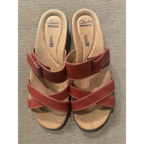 Clarks Manilla‎ Pluma Sandals Women's 10 N Cushion Sole Red Leather Adjustable - Picture 9 of 10